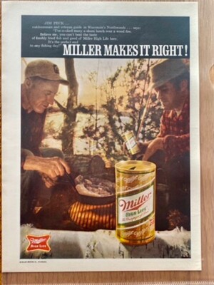 Miller High Life Bier Dose Makes It Right! Original 1970 Vintage Advert Werbung