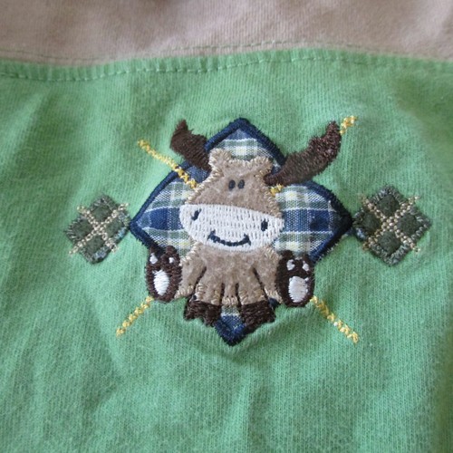 Okie Dokie One Piece Bodysuit Boys Size 3-6M Green Tan Brown Long Sleeve Moose - Picture 2 of 5
