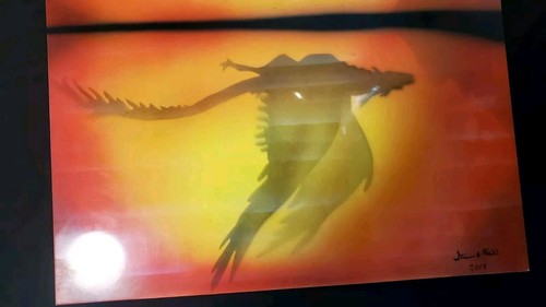 Original Artwork Airbrush Dragon Flying Over Water During Sunset Stuart Hall2015 - Picture 5 of 10