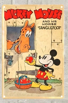 Rare Vintage Disney Mickey Mouse & Tanglefoot Metal Sign 8x12