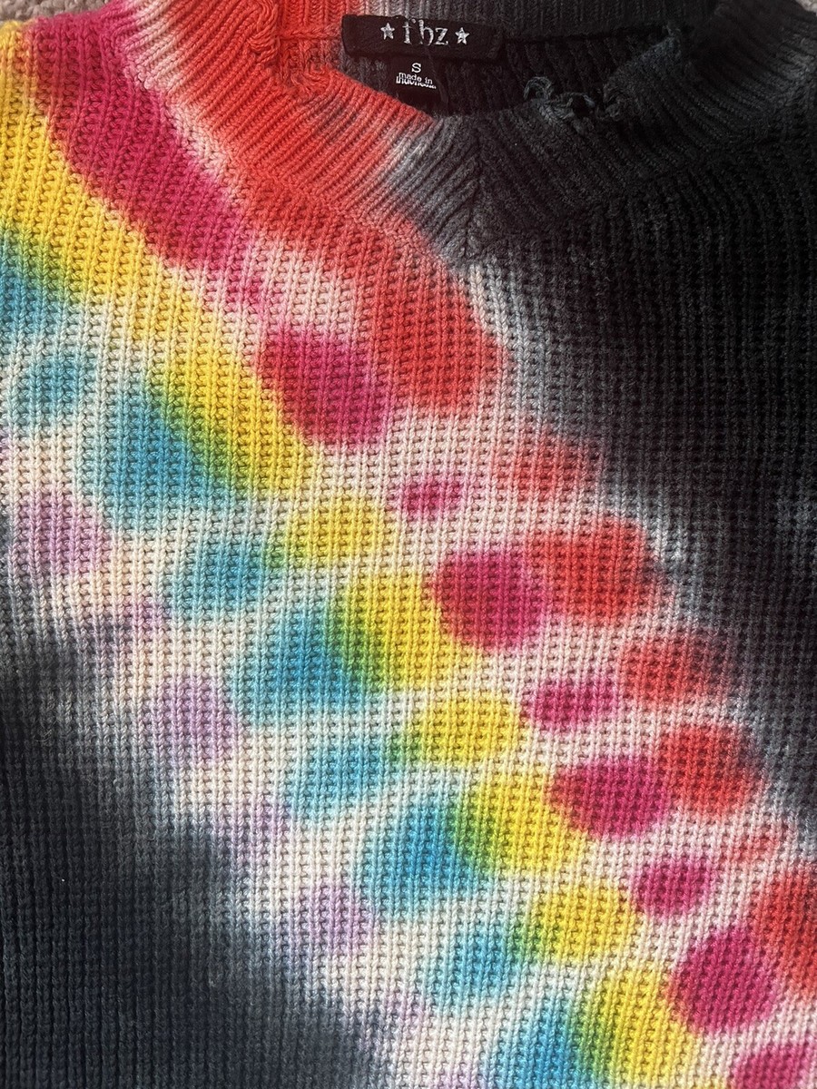Flowers By Zoe Girls Distressed Black Rainbow Tie Dye Ripped Edges