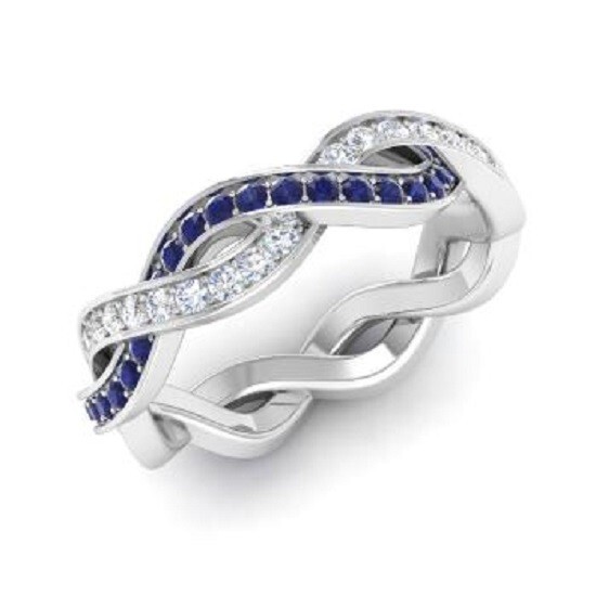 Ct Natural Sapphire Diamond Wedding Eternity Band Ring 14K White  Gold