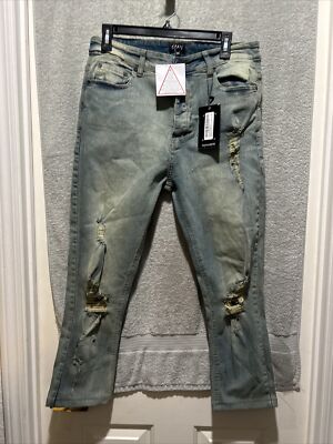 NWT Mens Boohoo MAN Tall Skinny Busted Knee Distressed Jeans Antique Blue  34
