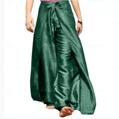 Women's Thai Silk Fisherman Pants Harem Palazzo Dark Green