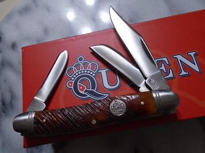 Queen Sawcut Brown Bone 3 Blade Stockman Pocket Knife Folder QN014 4'' Closed New