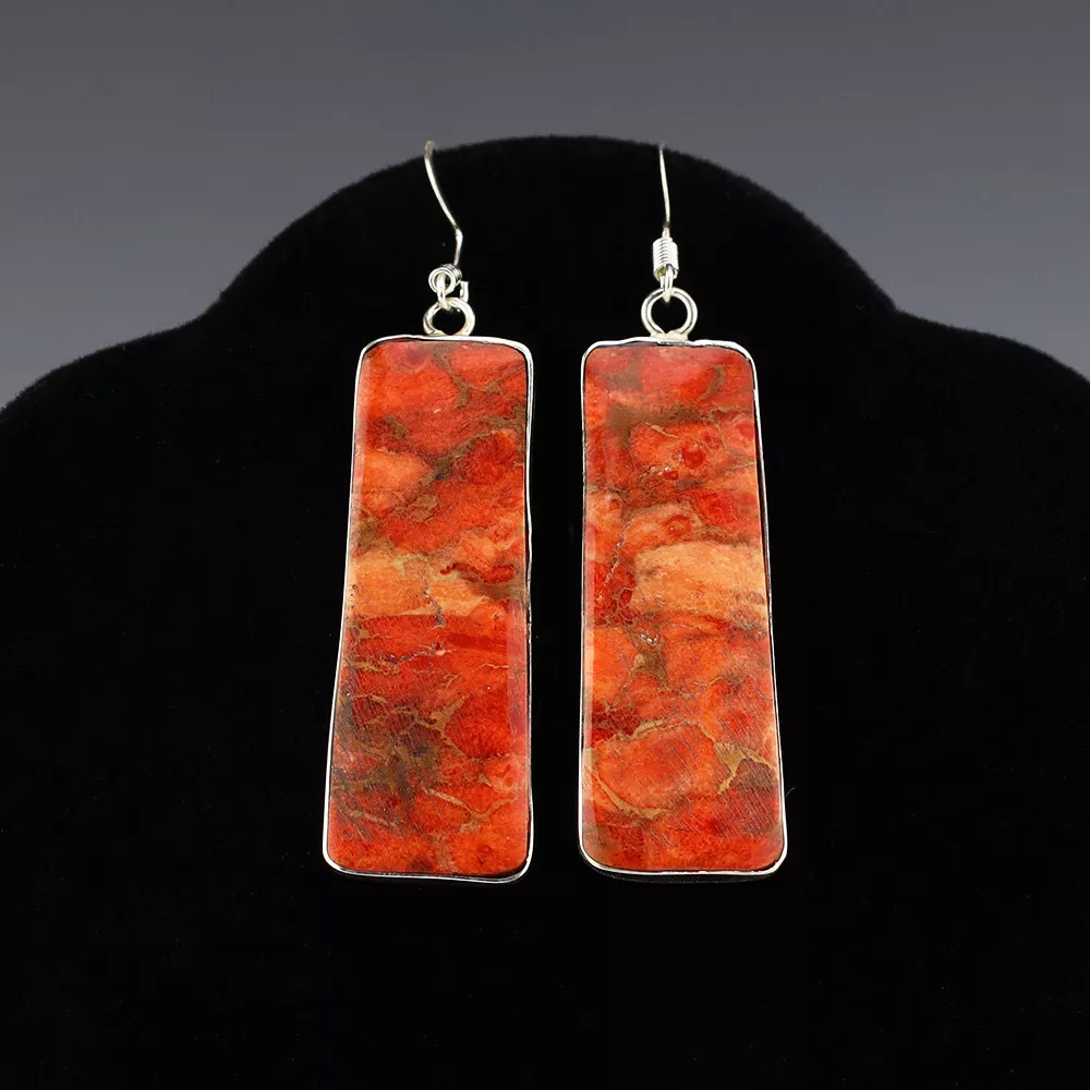 NATIVE AMERICAN KEWA SANTO DOMINGO APPLE CORAL EARRINGS BY
