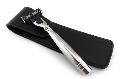 GENTs Mach 3 Triple Blade Stainless Steel Razor with a Leather Case