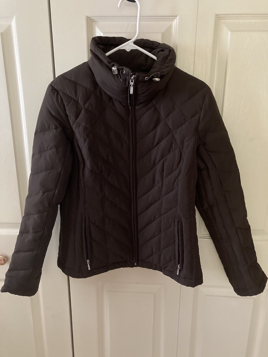 Nine West Women's Quilted Down Puffer Jacket Dark Brown Sz Medium Excellent  Cond