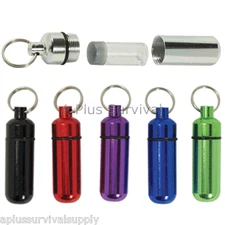 Blue Color Aluminum Pill Case Vial Keychain I.D. Holder with Inner Container