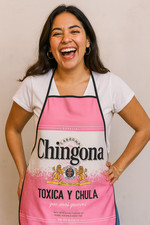 Chingona Beer Bottle Design Apron  Toxica y Chula Pink Kitchen Apron