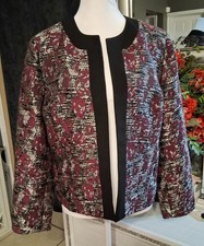 KASPER Womens 14P Burgundy Multi-Color Lined Open Front Blazer Jacket