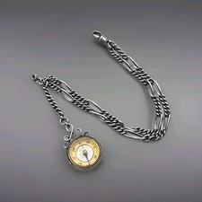 Antique Sterling Silver Fob Compass Pendant with Silver Chain