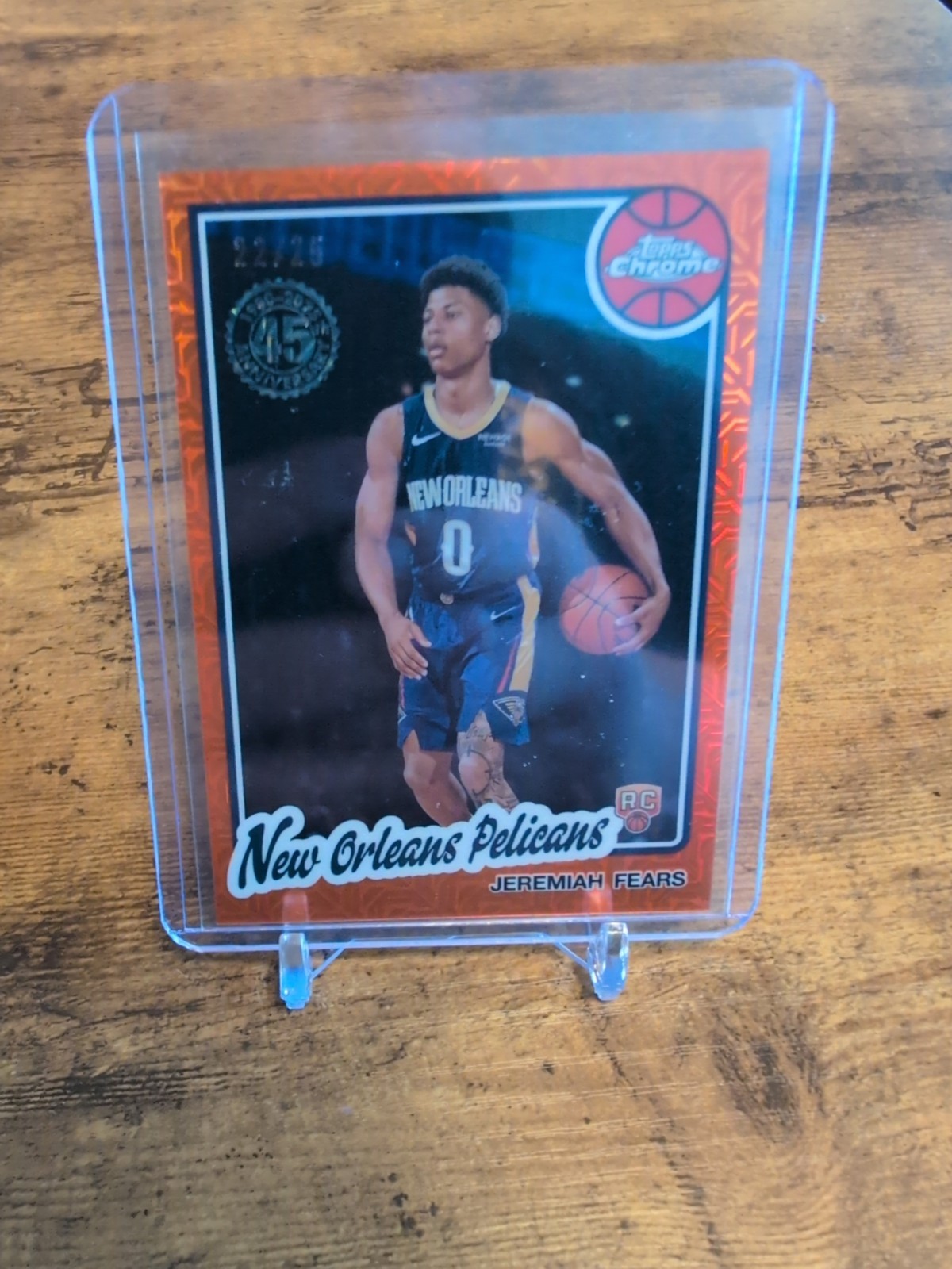 Jeremiah Fears 2025/26 Topps RC Chrome Mojo Orange Retractor 21/25 Pelicans TL1