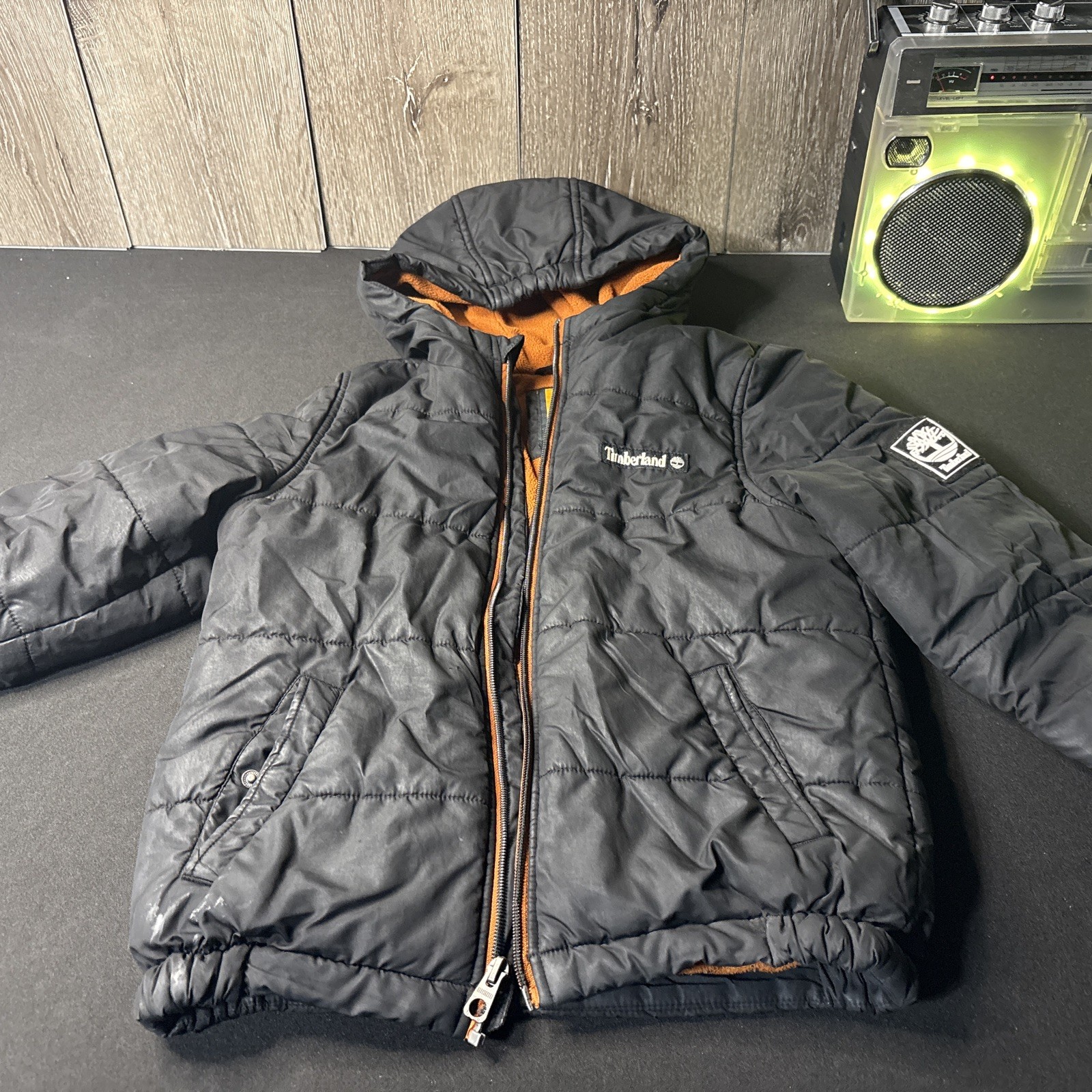 Timberland Jacket Boys XL 7 Black Hooded Puffer Fleece Lined