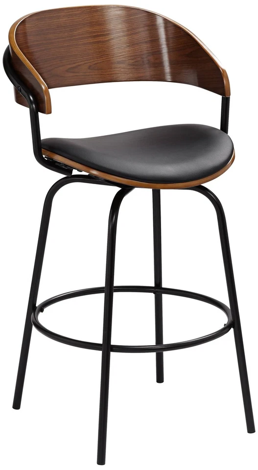 Larsen Black Swivel Bar Stool 26" High Modern Walnut for Kitchen Counter Island - Image 2 of 4