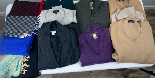 Lot Of 12 Cashmere Sweaters And Scarves Crafting, Upcycling Cutters Flawed 5 Lbs