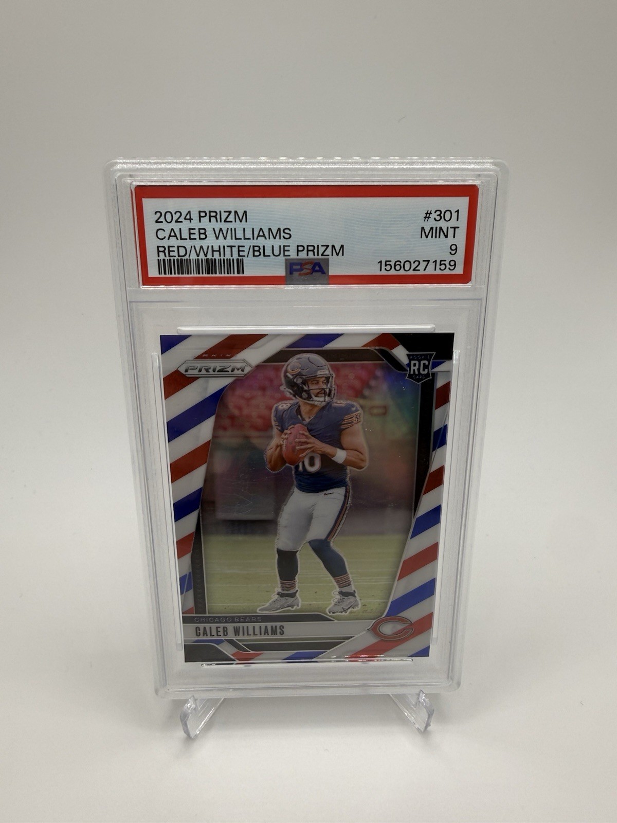 2024 Panini Prizm - Rookies Caleb Williams #301 Red White & Blue Prizm RC PSA 9 view 1