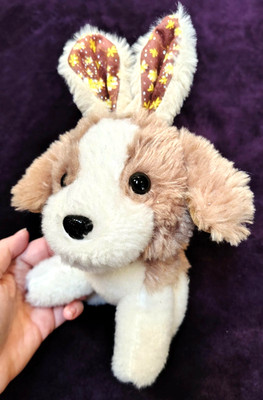 WAY TO CELEBRATE! Easter Puppy Plush With Bunny Ears, Small - Cream & Tan
