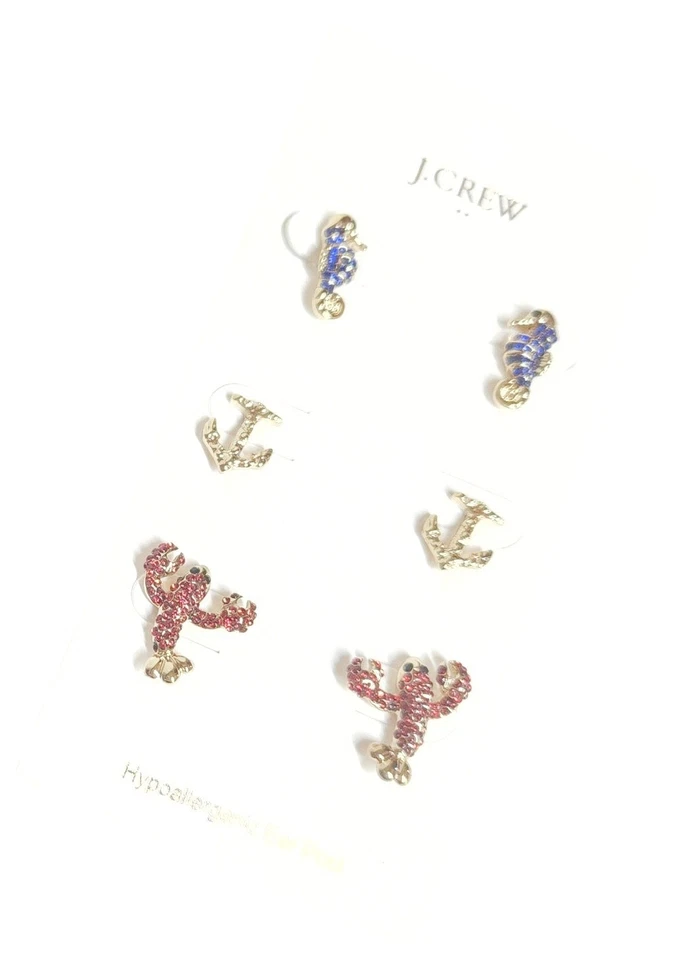 J.Crew заводской морской гвоздики серьги комплект омар якорь оболочка кубический цирконий новый с Ярлыками - Изображение 4 из 4