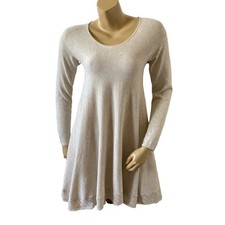 Sophie Max Sweater Dress Womens Medium Beige A Line Knit Scoop Neck Long Sleeve