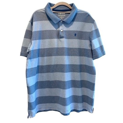 IZOD Mens Advantage Performance Stretch Polo Shirt Blue Gray Stripe XL FLAW