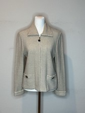St. John Collection Womens Santana Knit Jacket Beige Striped Full Zip Pockets 6