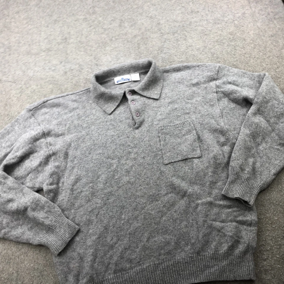 Trader Bay Sweater Mens XL Gray Lambswool Polo Collar Pullover Pocket Classic - Image 3 of 4