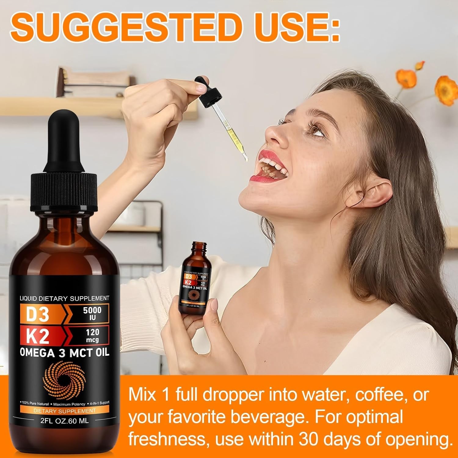 Liquid Vitamin D3 K2 5000 iu & 120 mcg - Vitamin D with MK7 Vitamin K2 Drops - B