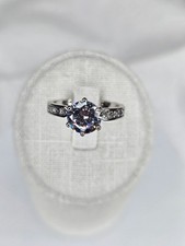 Moissanite Engagement Ring 925 Sterling Silver Round Cut Pavé Band size 6