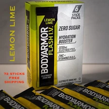 BODYARMOR FLASH IV electrolytes. 72 Sticks. Zero Sugar. Lemon Lime. Best Deal!