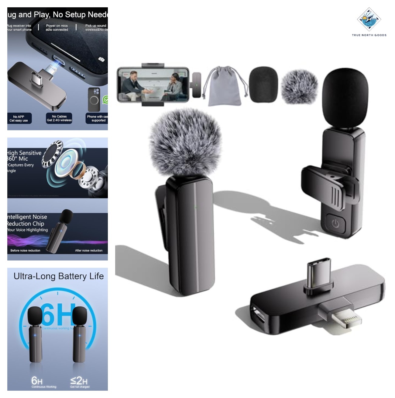 2-Pack Wireless Mini Lavalier Lapel Microphone for iPhone, Android(2 in 1)
