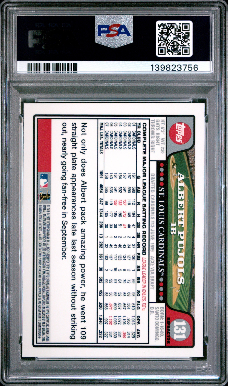 2008 Topps Chrome Albert Pujols BLUE REFRACTOR PSA 9 MINT! 🔥 BANG! view 2