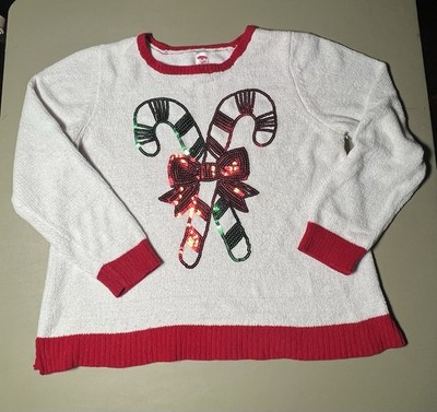 Holiday Time Candy Cane Sweater Women s XXL (20) White Christmas