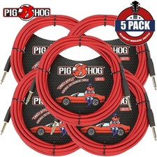5-PACK Pig Hog PCH20CA 20FT 1/4" Candy Apple Red Instrument Guitar Cable