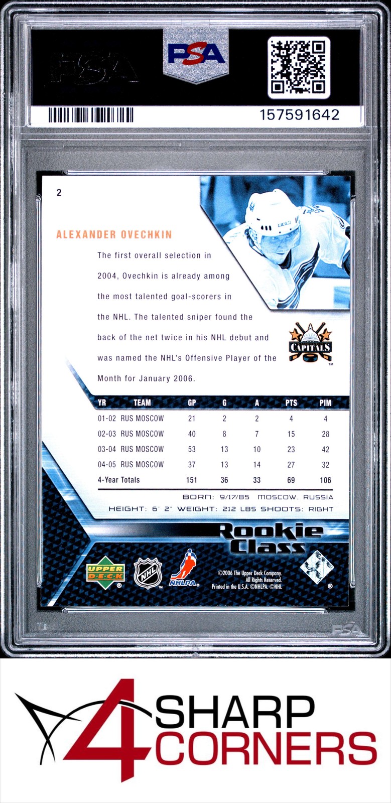 2005 UPPER DECK ROOKIE CLASS #2 ALEXANDER OVECHKIN RC PSA 9 view 2