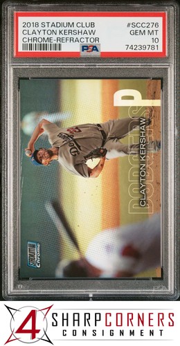 2018 STADIUM CLUB CHROME REFRACTOR #SCC276 CLAYTON KERSHAW POP 3 PSA 10