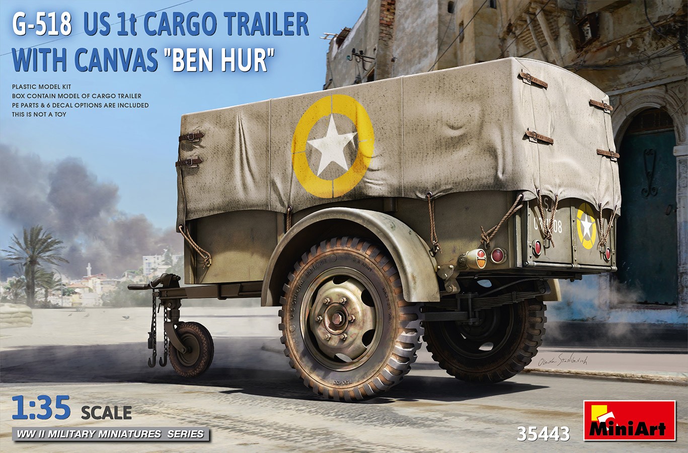 Miniart 35443 1:35 G-518 US 1t Cargo Trailer Ben Hur w/Canvas Kit New