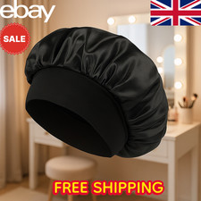 1pc Silk Satin Bonnet for Sleeping, Soft Hair Cap for Curly Hair, Black