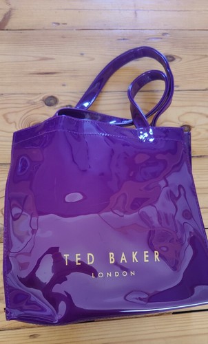 TED BAKER Purple PVC Shopper Tote Bag with Gold Bow Height 9.7 in - Picture 2 of 7