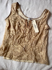 Y2K Vintage XL Tank Top Beige Nude Lace-Up NWT Cottagecore Coquette Fairycore