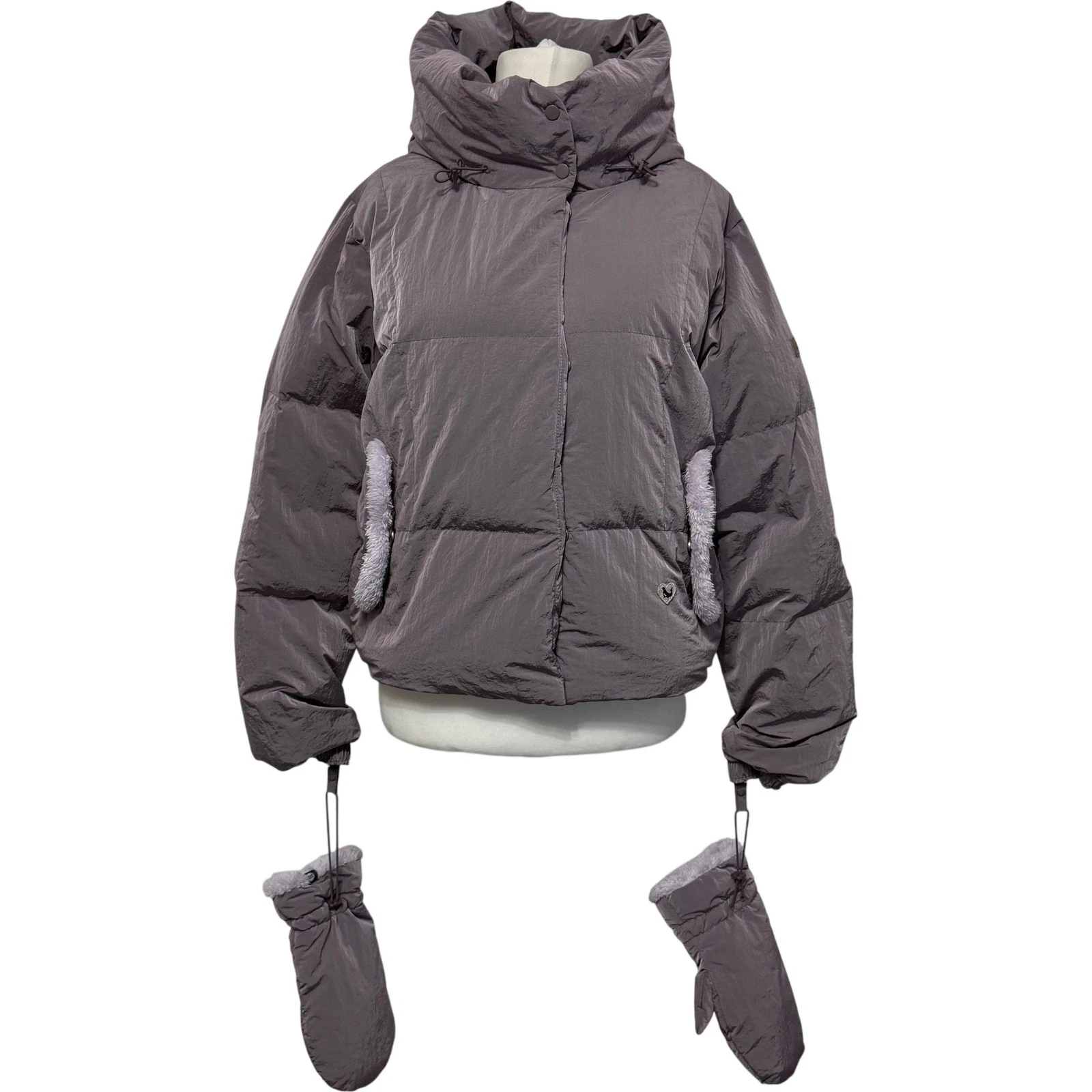BBC Earth Purple Quilted Puffer Jacket with Mittens Attached Size S NWT Unisex