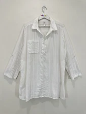 Sunseeker Cover Up Shirt Dress Women L White Cotton Crochet Detail Beach Vacay