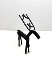 Vintage Rustic Lodge Cabin Brutalist Reindeer Stag Wrought Iron Metal Figurine