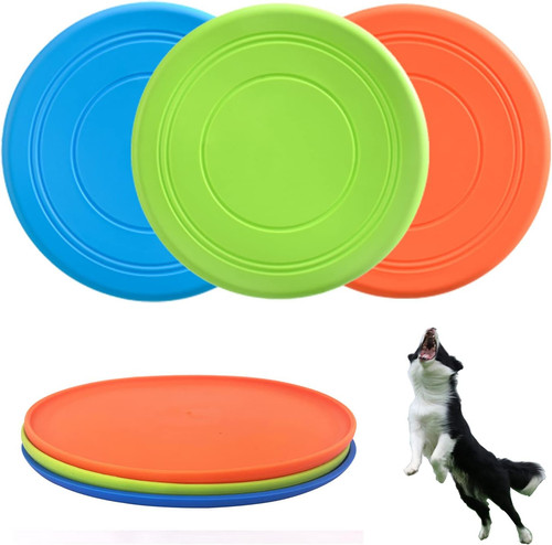 Dog Flying Disc, 3 Pack Flyer Toy, Soft Rubber Blue, Green