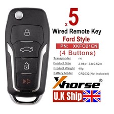 5x Xhorse Universal Wired Remote Key Unmovable for Ford Flip 4 Buttons XKFO21EN