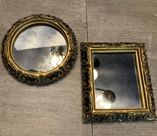 2 Vtg Windsor Art Mirror Smoked Glass Ornate Gold Frame Round Rectangle 6.5 2 Vtg Windsor Art Mirror Smoked Glass Ornate Gold Frame Round Rectangle 6.5