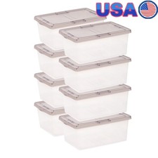 Storage Bins W/ Lids Stackable Plastic Containers Home Office Organization New