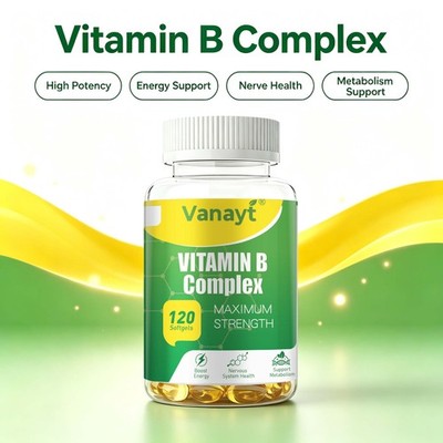 Vitamin B Complex with B1,B2,B3,B5,B6,B9,B12 - 120 Capsules -Gluten Free Non-GMO