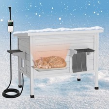 Heated Outdoor Cat House with Heating Pad Weatherproof Insulated Feral Shelter
