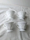 4 Vintage Milk Tea Cups Grapes and Leaves White Set of Four 3" Tall Unmarked
